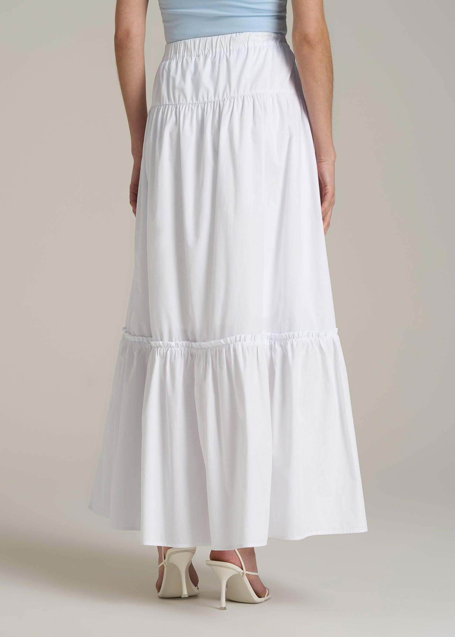 Tiered Cotton Maxi Skirt for Tall Women in White Female Product Image