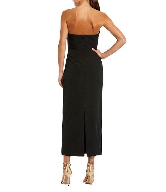 Mac Duggal Strapless 3D Satin Flowers Crepe Sheath Ankle Midi Dress Product Image