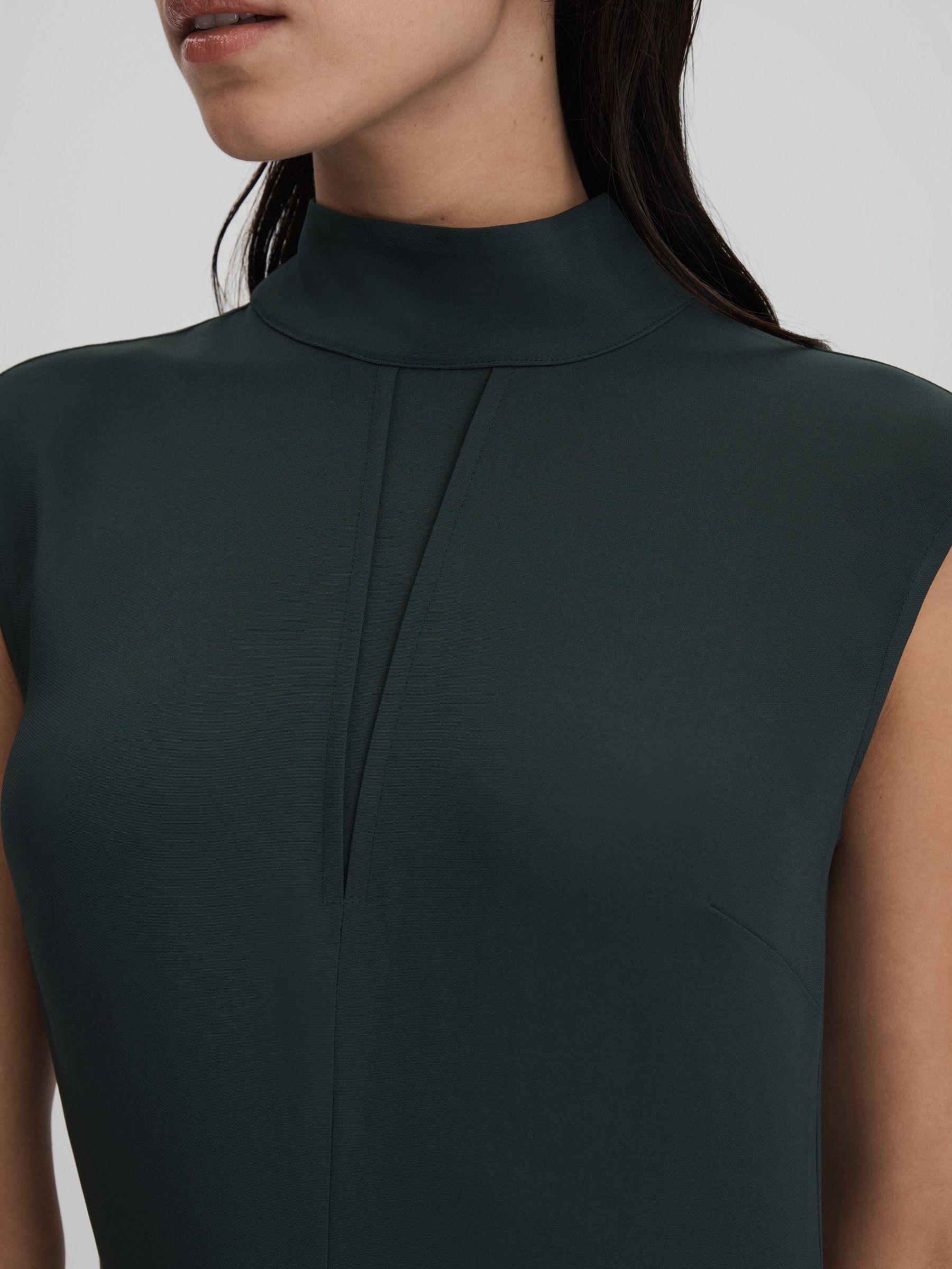 Fitted Asymmetric Midi Dress in Dark Green Product Image