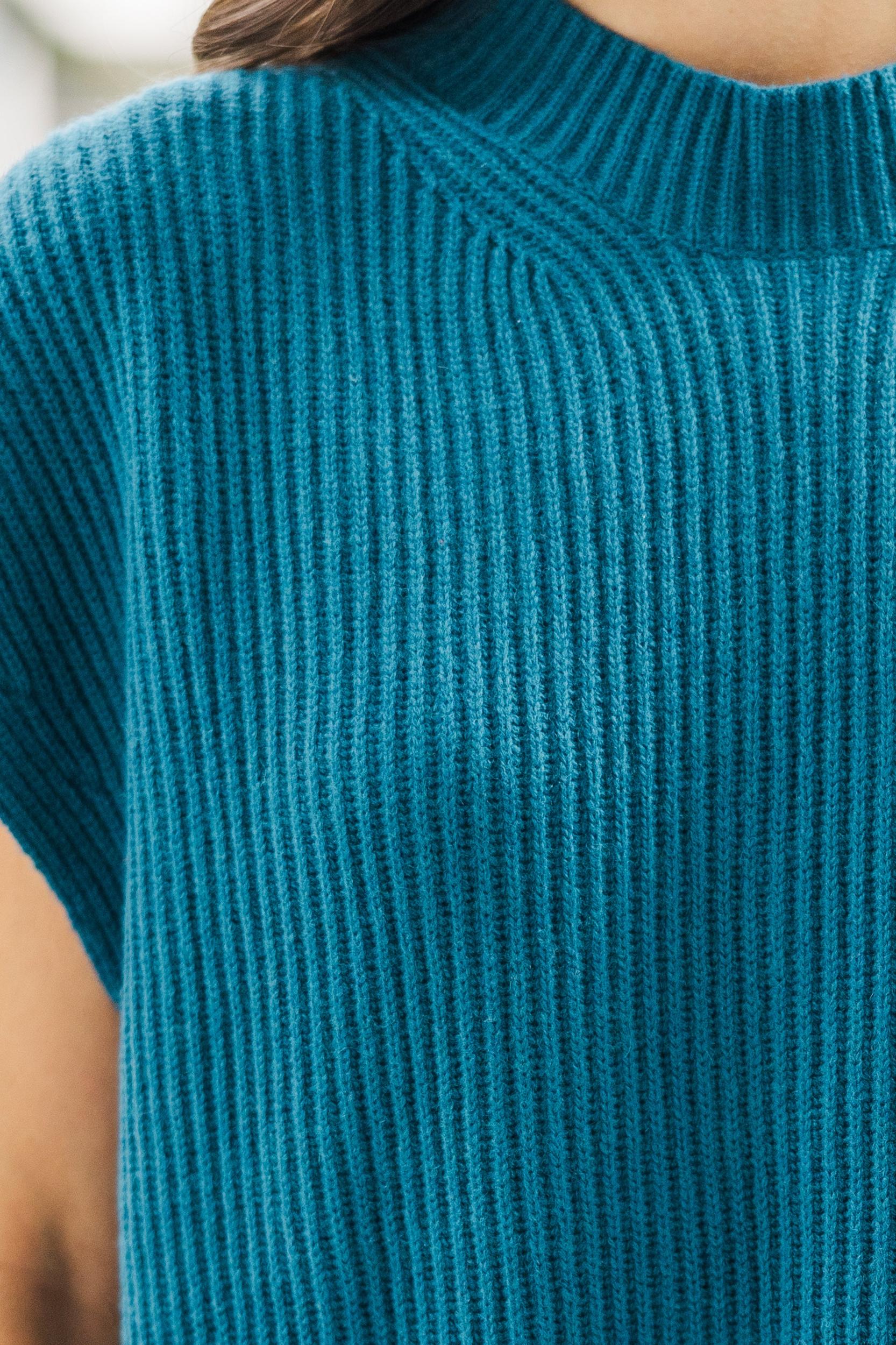 The Slouchy Teal Blue Short Sleeve Sweater Female Product Image