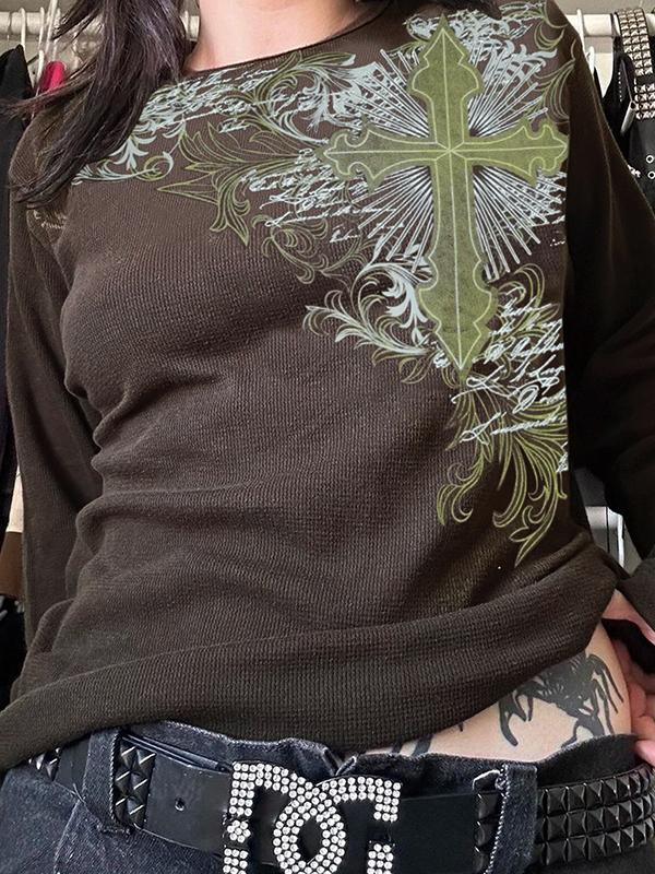 Vintage Cross Print Long Sleeve Tee Product Image