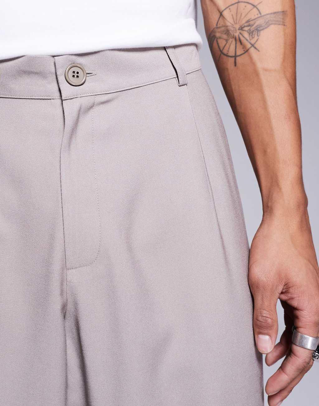 ASOS DESIGN wide leg smart pants in mushroom Product Image