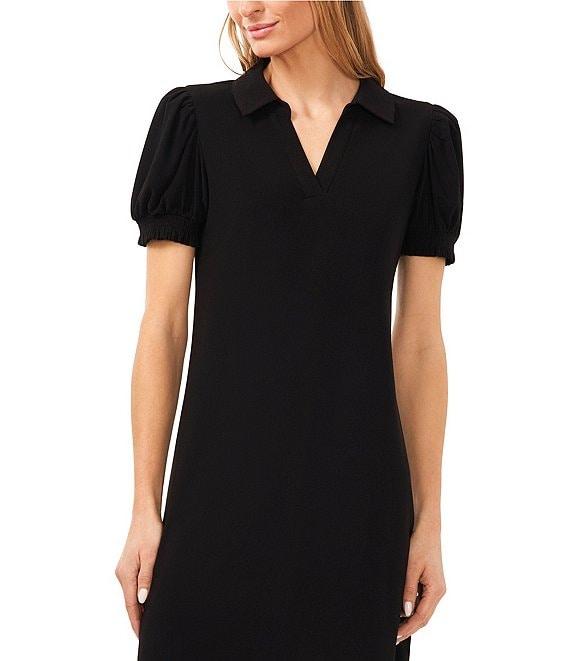 CeCe Crepe Knit Polo Collar Short Sleeve Shift Dress Product Image