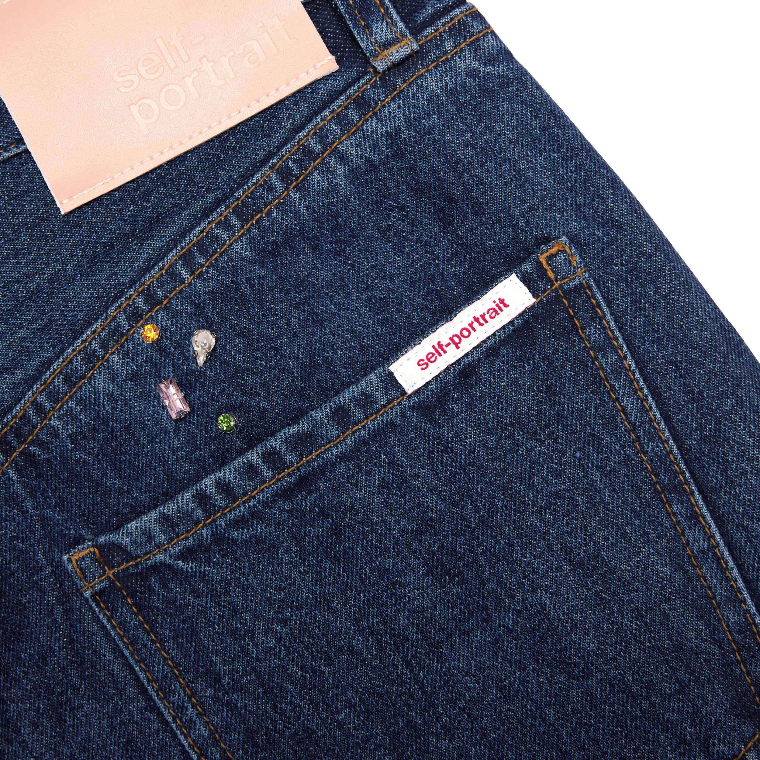Blue Embellished Barrel Leg Jeans Product Image