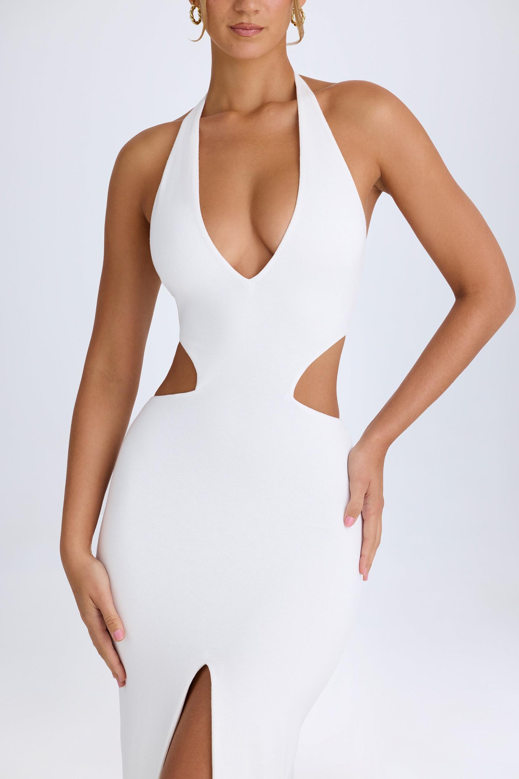 Cut-Out Halterneck Maxi Dress in White Product Image
