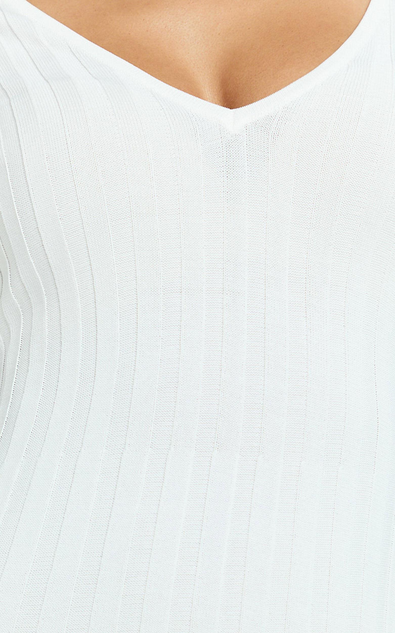 Carissa Mini Dress - V Neck Long Sleeve Knit Dress in White Product Image