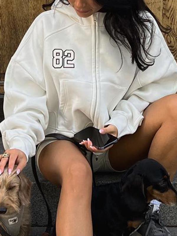 Number Embroidery Embellished Oversized Hoodie Product Image