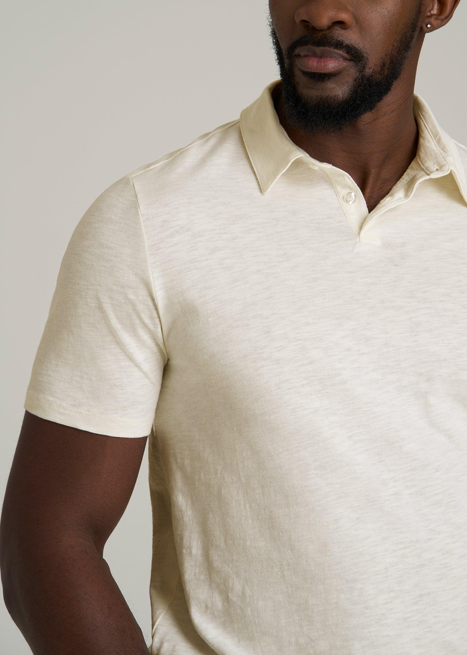 Slub Self Collar Polo Shirt for Tall Men in White Alyssum Male Product Image