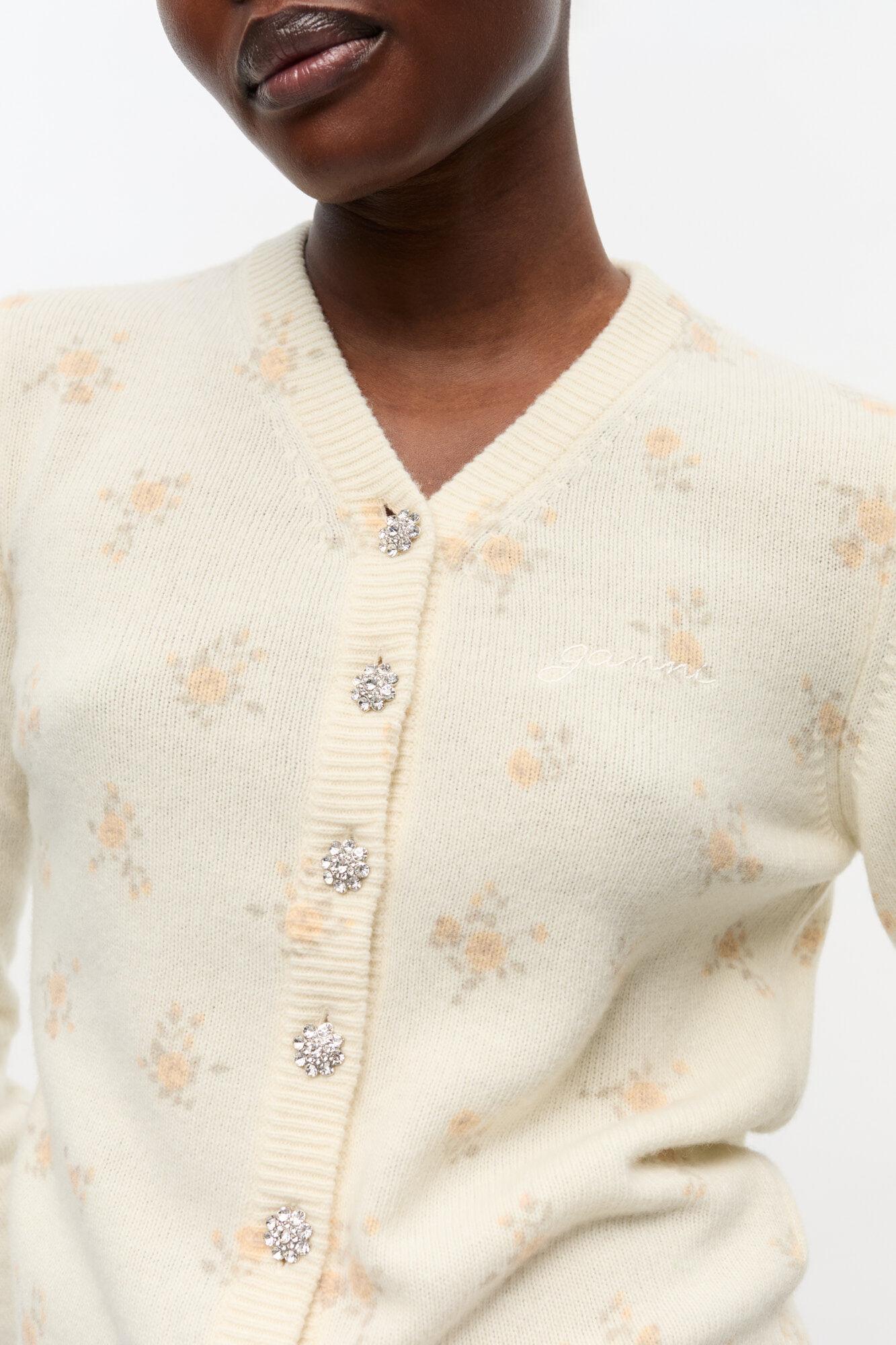 Ivory Printed Wool Mix Cardigan Product Image