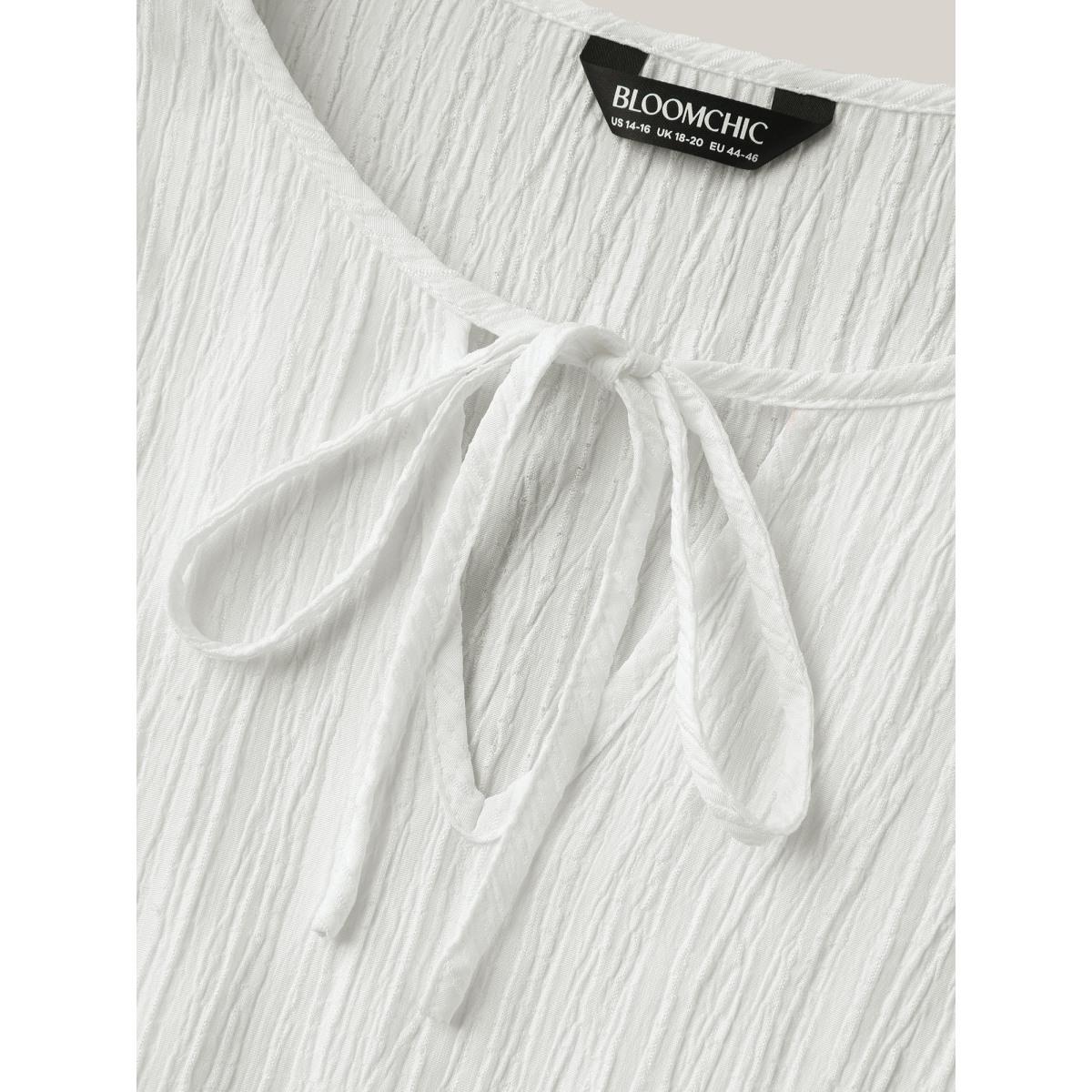 Plus Size Textured Cut-Out Lace Tied Midi Dress Beige Women Boho Woven ribbon&lace trim V-neck Half Sleeve Curvy BloomChic 18-20/2X Product Image