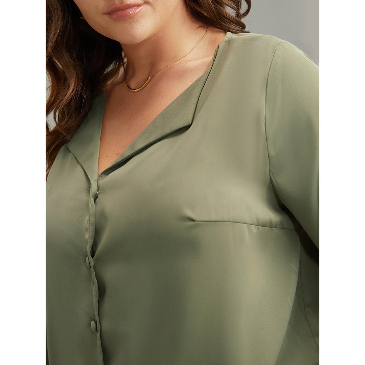 Plus Size ArmyGreen Lapel Collar Button Up Blouse Women Office Long Sleeve Lapel Collar Office Blouses BloomChic 14-16/1X Product Image