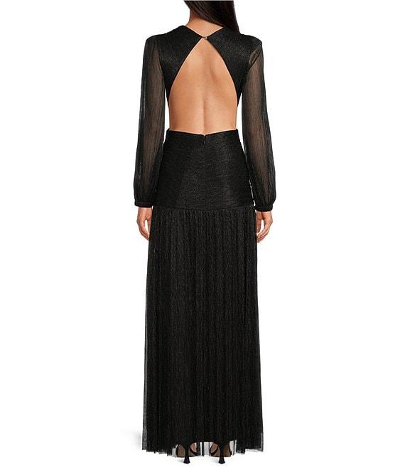 Gianni Bini Hazel Metallic Chiffon V-Neck Long Sleeve Cut Out Dress Product Image