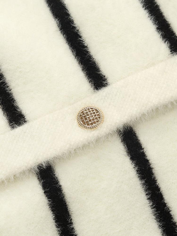 Eco-Friendly Mink Knitted Striped Women Cardigan Product Image