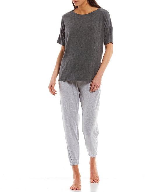 Donna Karan Solid Drop Shoulder Short Sleeve Round Neck Shirt Product Image