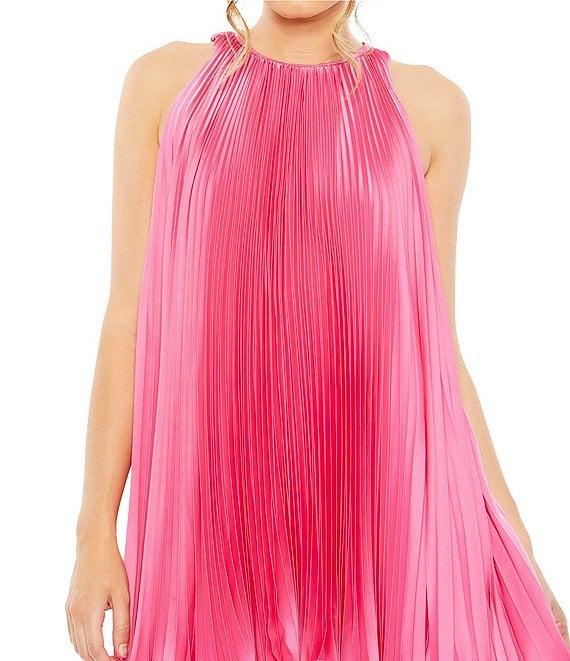 Mac Duggal Pleated Crew Neck Sleeveless Mini Trapeze Dress Product Image
