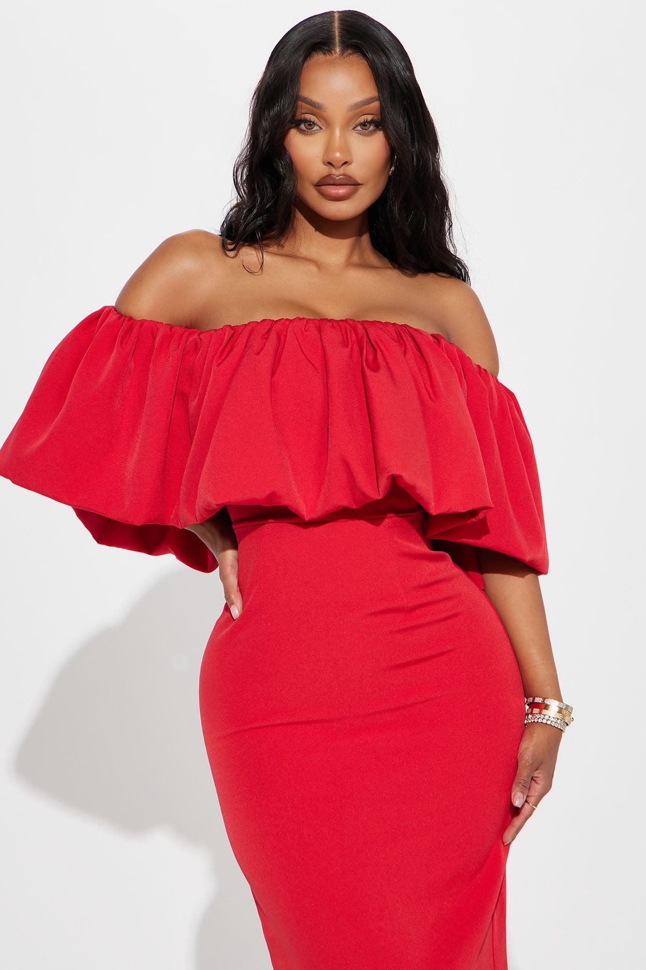 Anne Off Shoulder Maxi Dress - Red Product Image