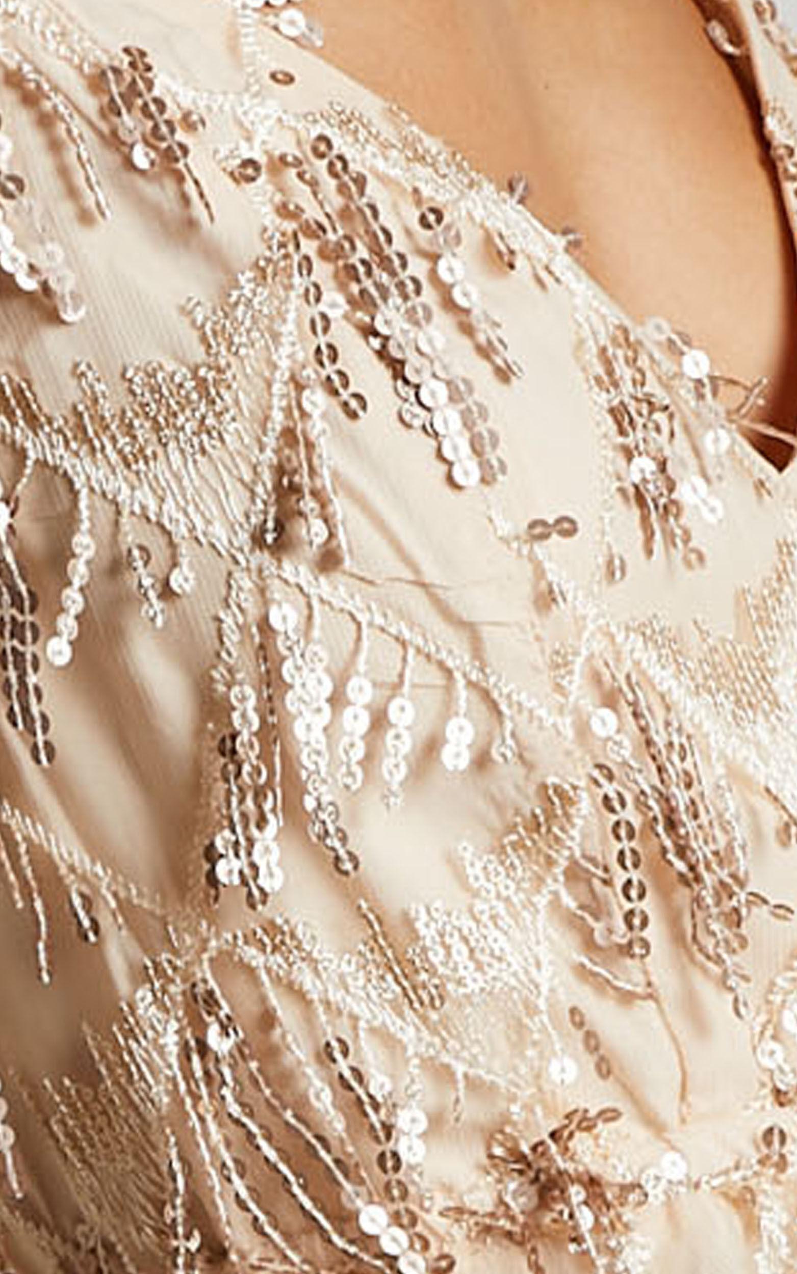 Khrizza Mini Dress - Sequin Gathered Dress in Gold Product Image