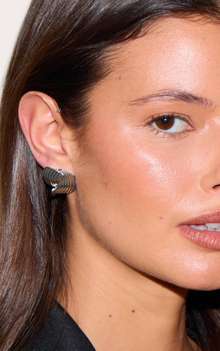 Silver Ribbed Knot Stud Earrings Product Image