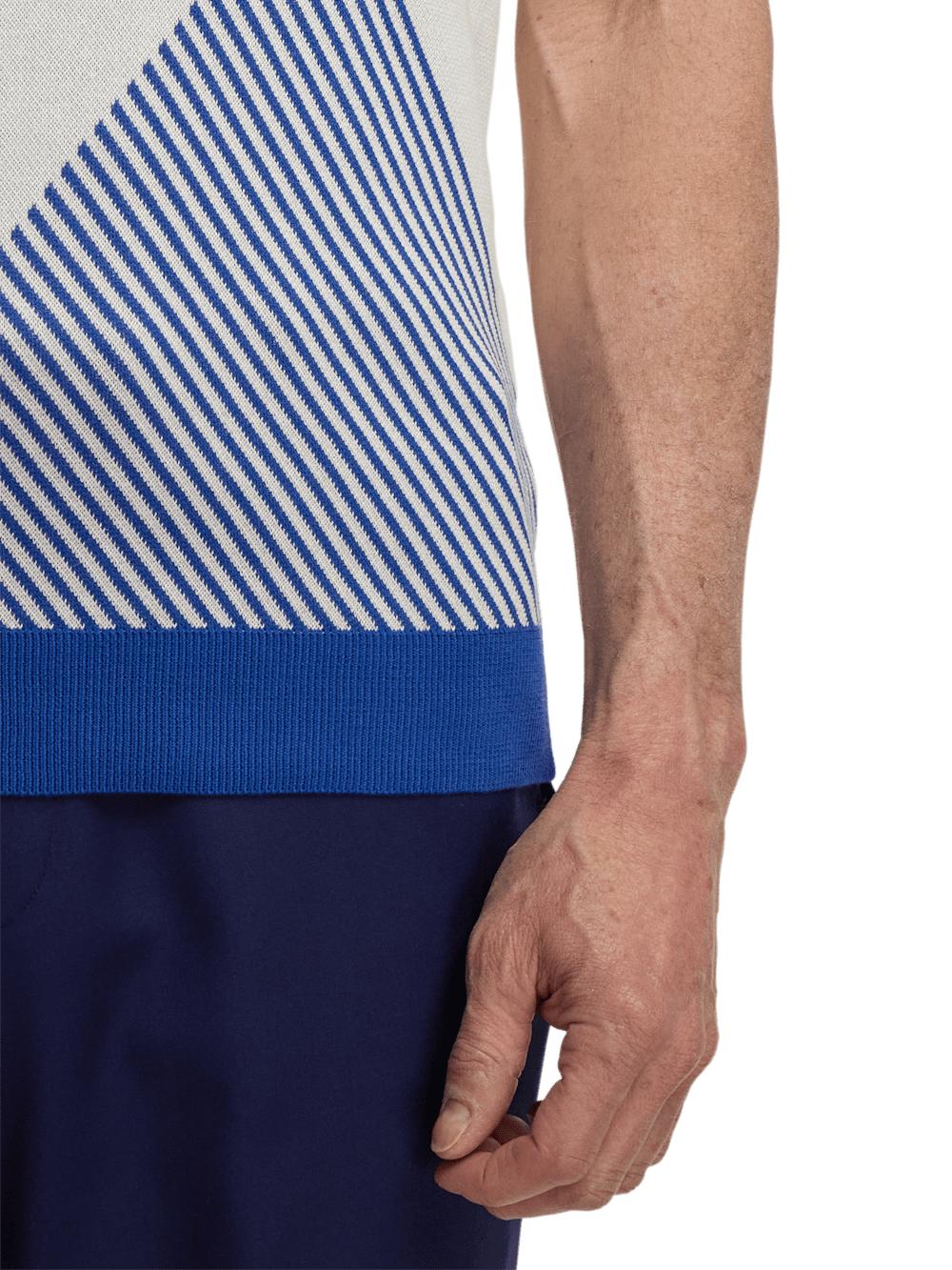 Cotton Three Button Polo - Blue Multi Product Image