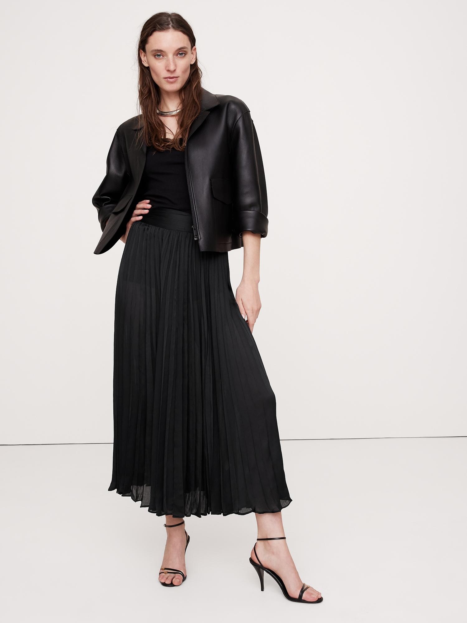 Crinkle Satin Pleated Midi Skirt Product Image