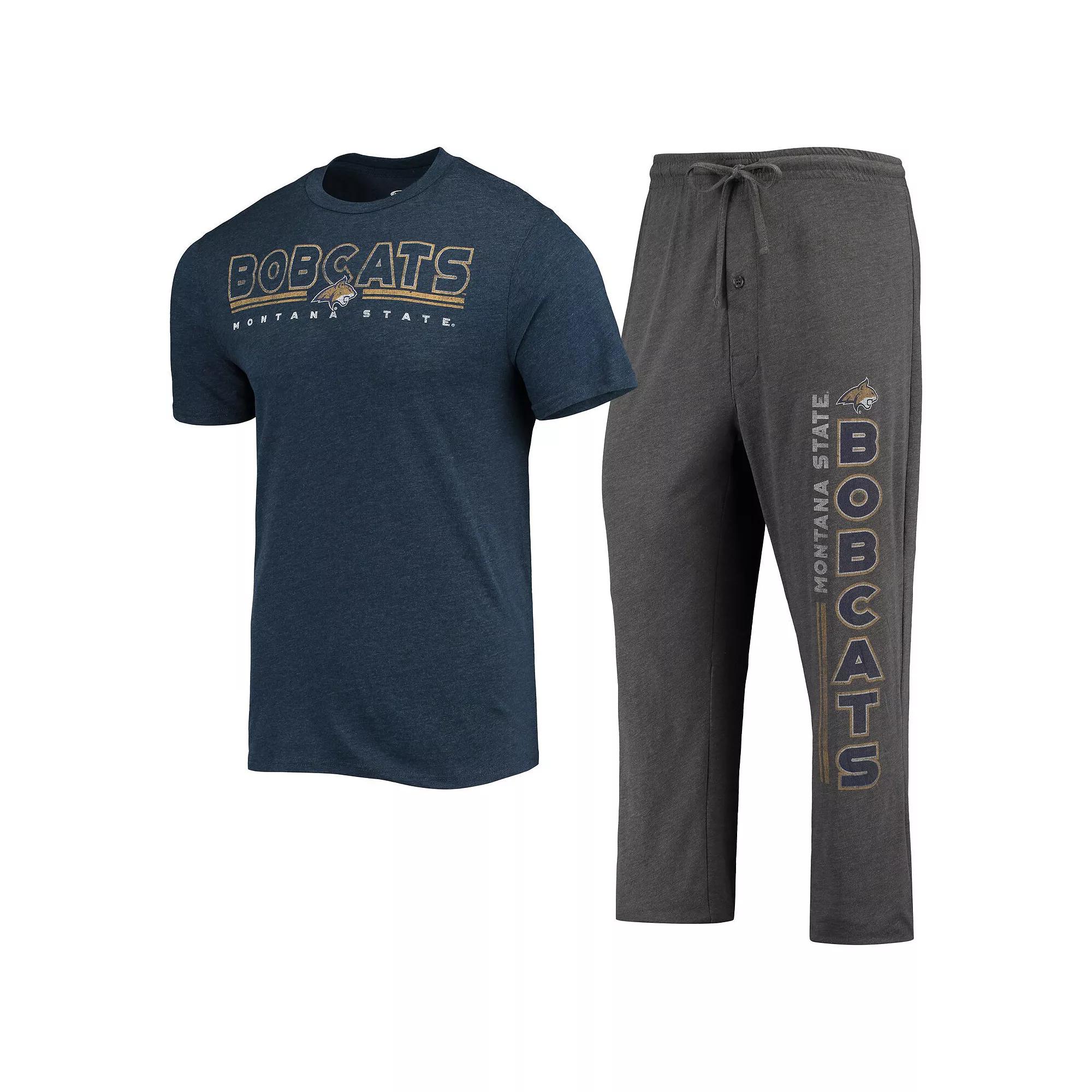 Men's Concepts Sport Heathered Charcoal/Navy Montana State Bobcats Meter T-Shirt & Pants Sleep Set, Size: Medium, Mts Charco Product Image