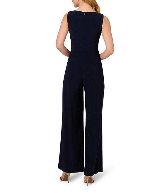 Adrianna Papell V-Neck Sleeveless Draped Side Tie Jersey Jumpsuit Product Image