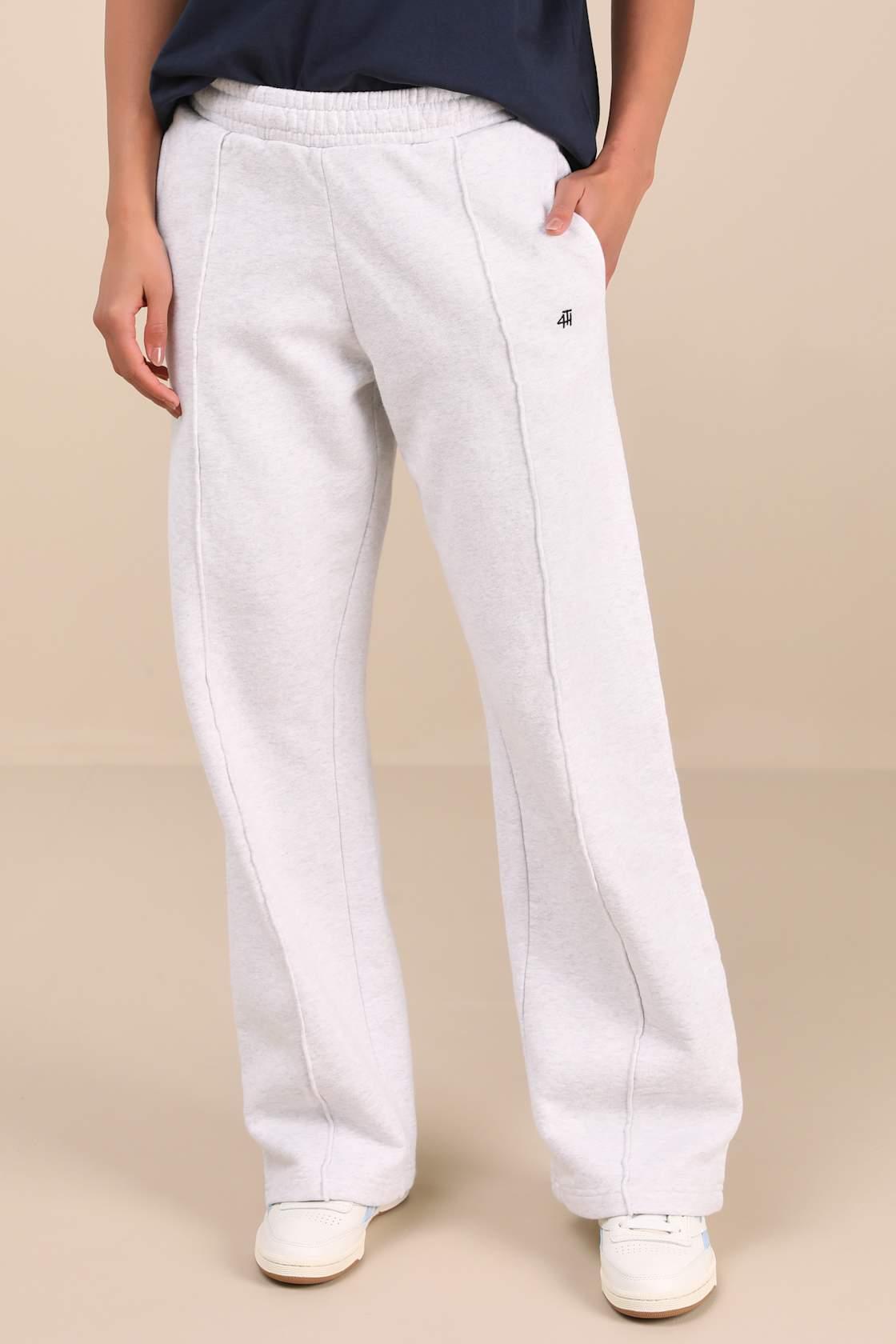 Catori Heathered Light Grey Embroidered Wide-Leg Sweatpants Product Image