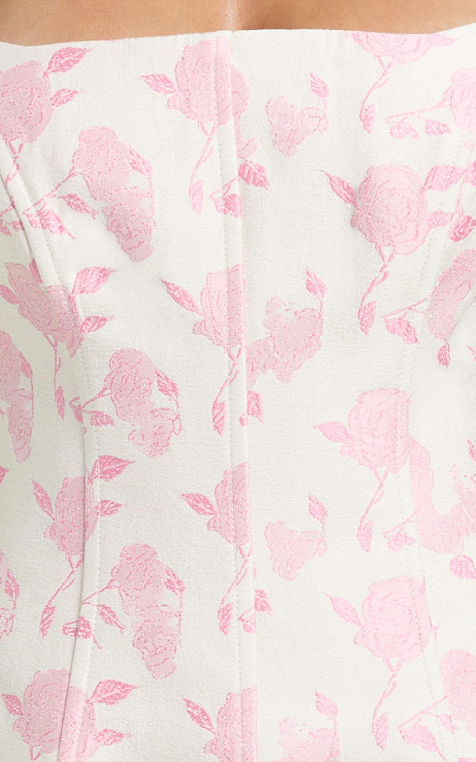 Reece Mini Dress - Strapless Fitted Bodice Tulip Skirt Brocade Dress in Pink Product Image