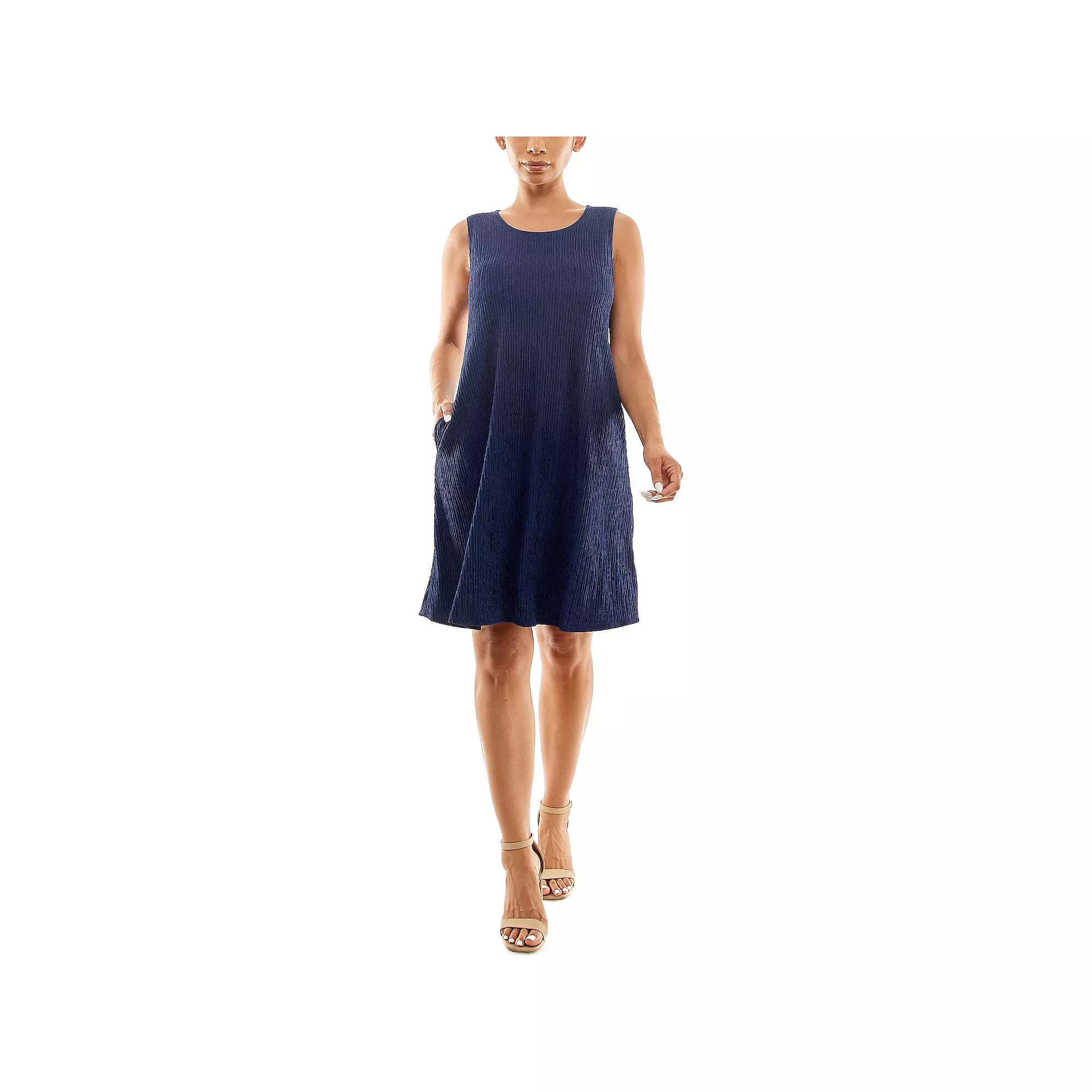 Women's Nina Leonard Sleeveless Textured Trapeze Dress, Size: Medium, Blue Product Image