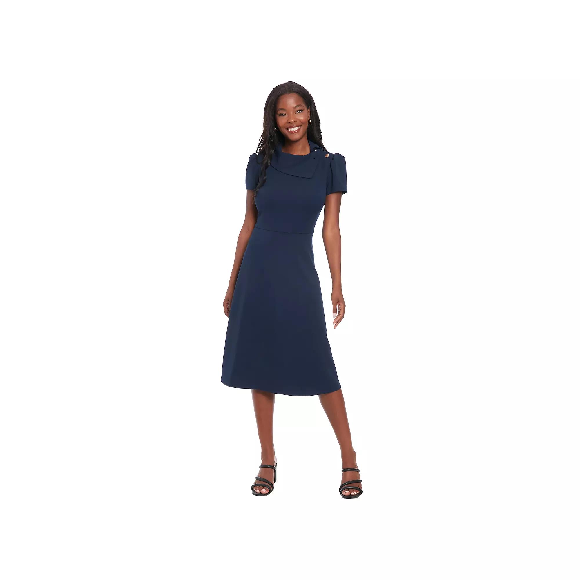 Women's London Times Envelope Collar Fit And Flare Button Dress,  Product Image