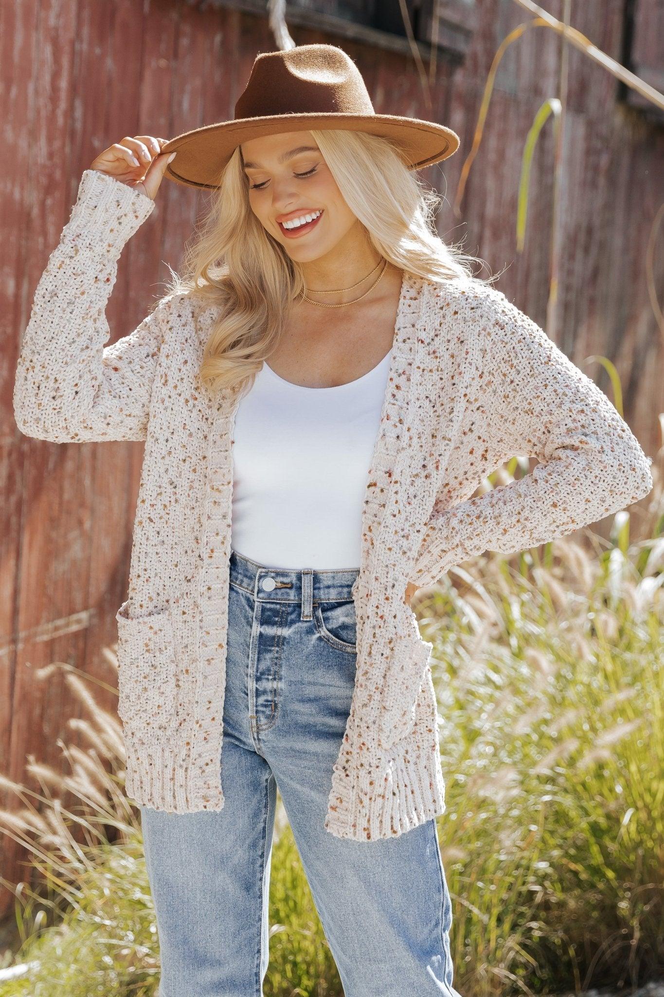 Cream Popcorn Open Front Cardigan - FINAL SALE Female Product Image