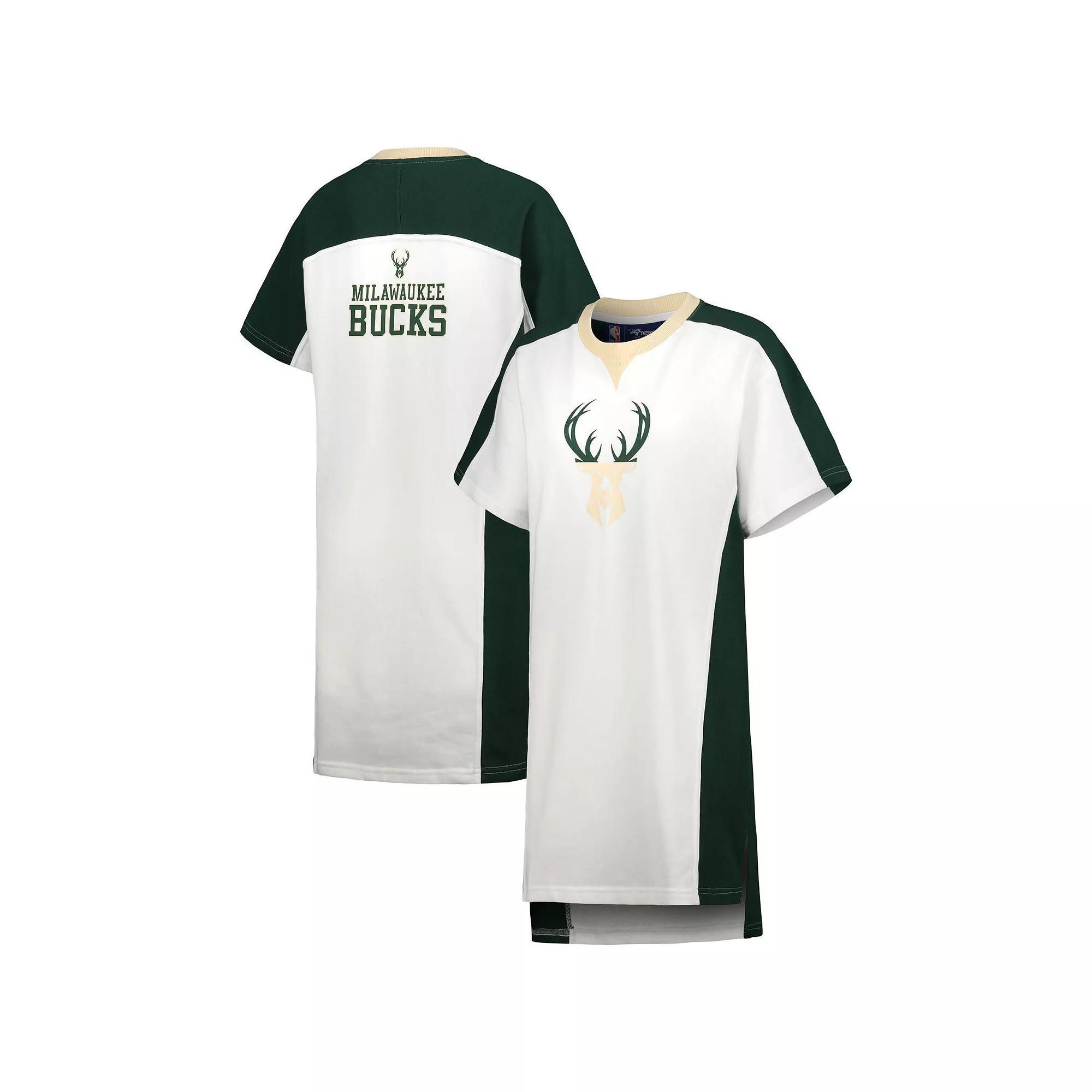 Women's G-III 4Her by Carl Banks White Milwaukee Bucks Free Throw T-Shirt Dress, Size: Small Product Image