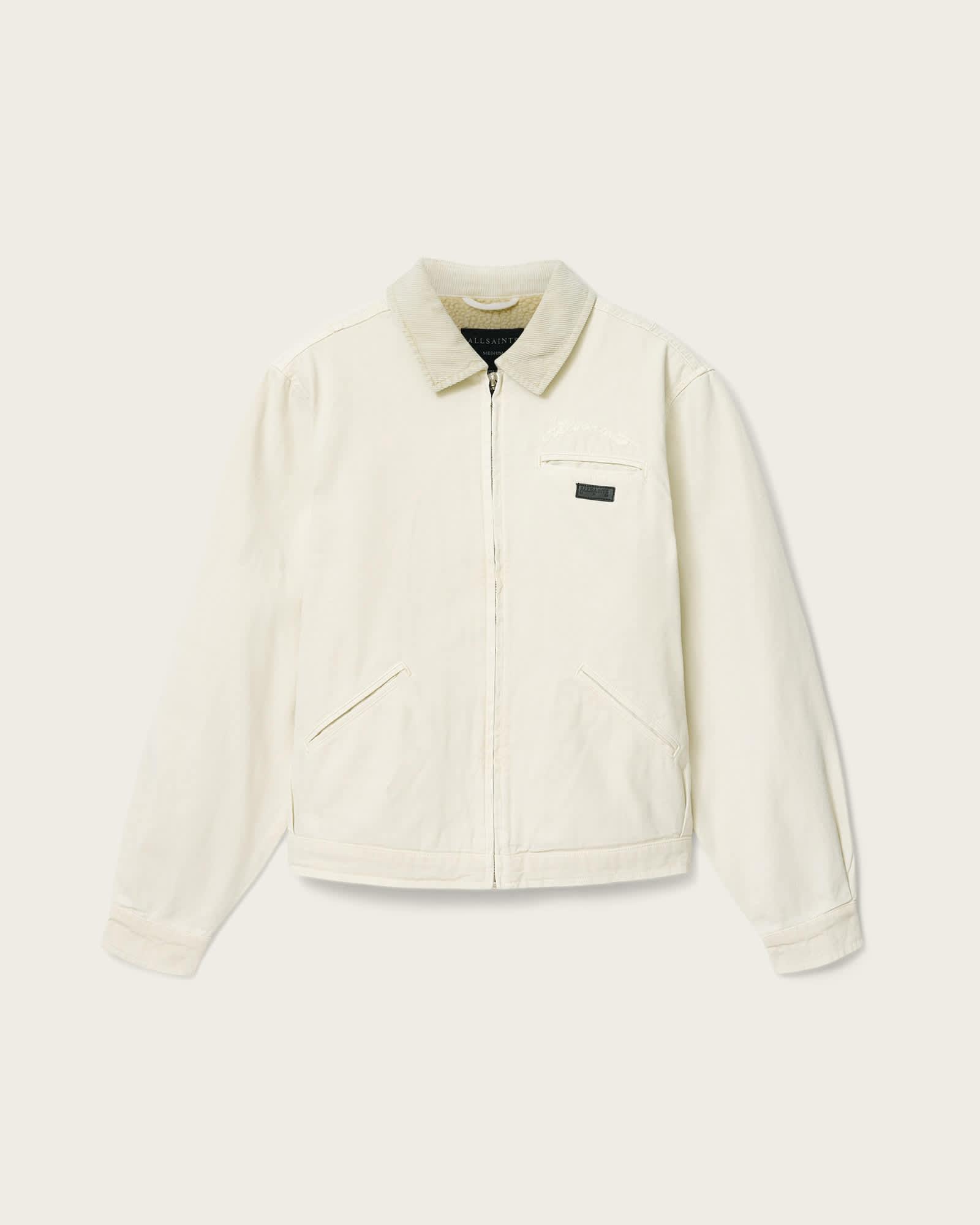 Korey Borg Lined Relaxed Fit Jacket PEBBLE WHITE | ALLSAINTS US Product Image