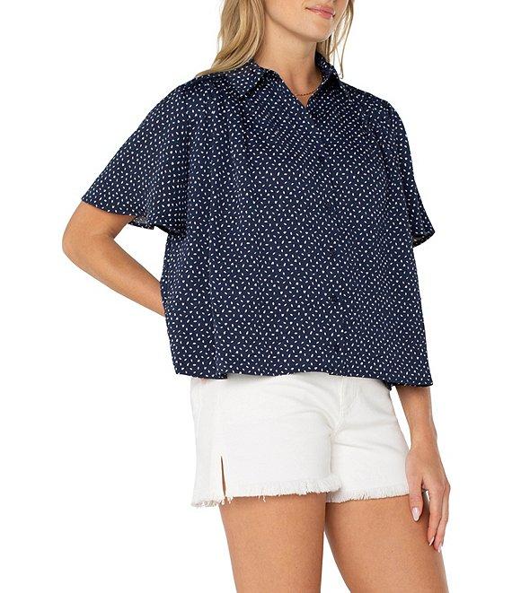 Liverpool Los Angeles Woven Printed Point Collar Short Sleeve Blouse Product Image