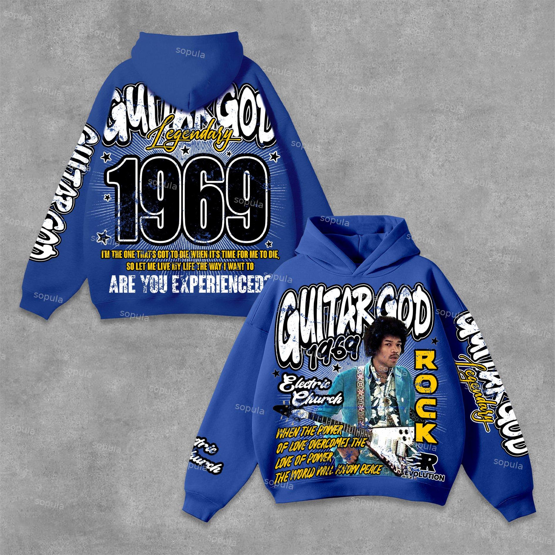 Sopula Jimi Hendrix Art 1969 Guitar God Graphics Hoodie Product Image