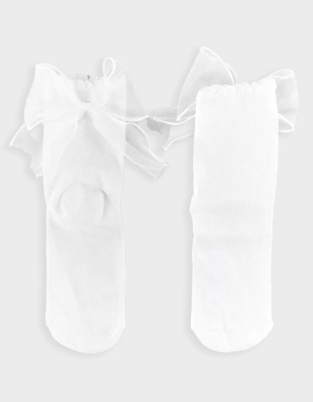 MEMOI Flowing Ribbon Back Scalloped Edge Womens Crew Socks - WHITE Product Image