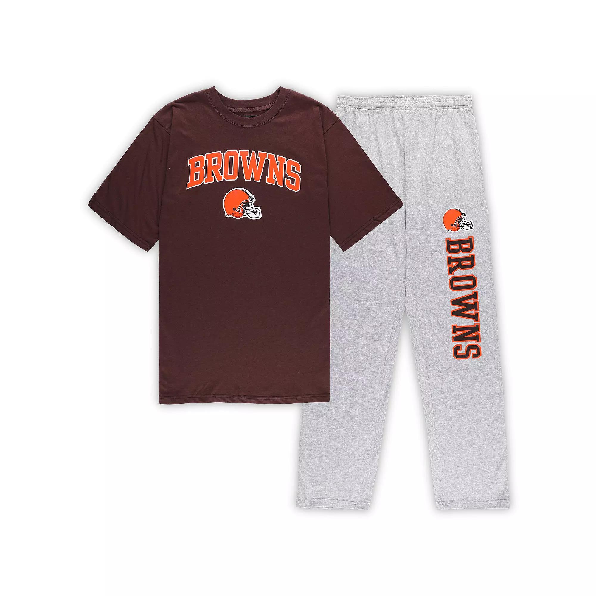 Men's Concepts Sport Brown/Heather Gray Cleveland Browns Big & Tall T-Shirt & Pants Sleep Set, Size: 3XLT Product Image
