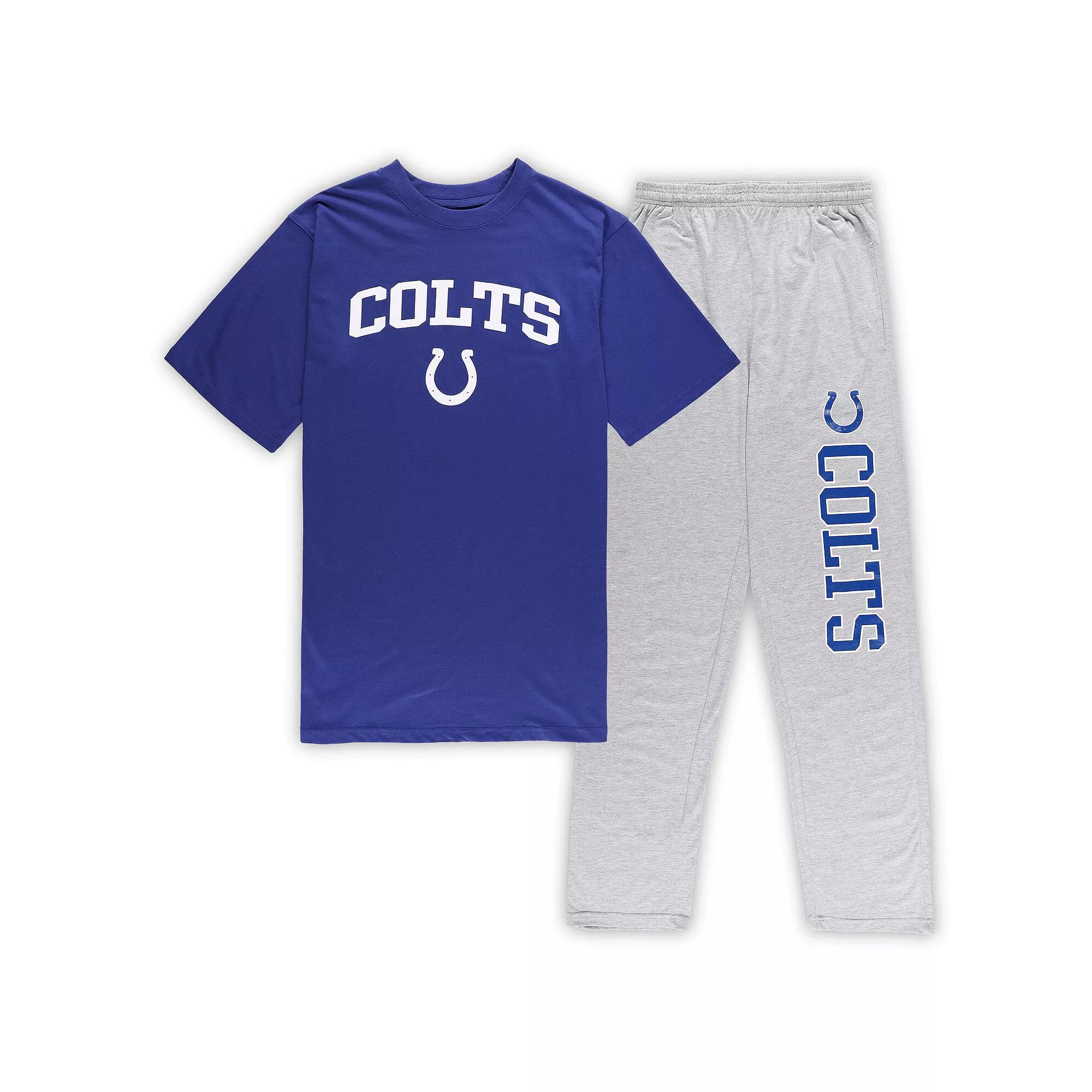 Men's Concepts Sport Royal/Heather Gray Indianapolis Colts Big & Tall T-Shirt & Pants Sleep Set, Size: 2XB, Blue Product Image