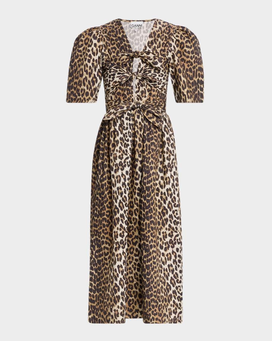 Leopard Tie-Front Midi Dress Product Image