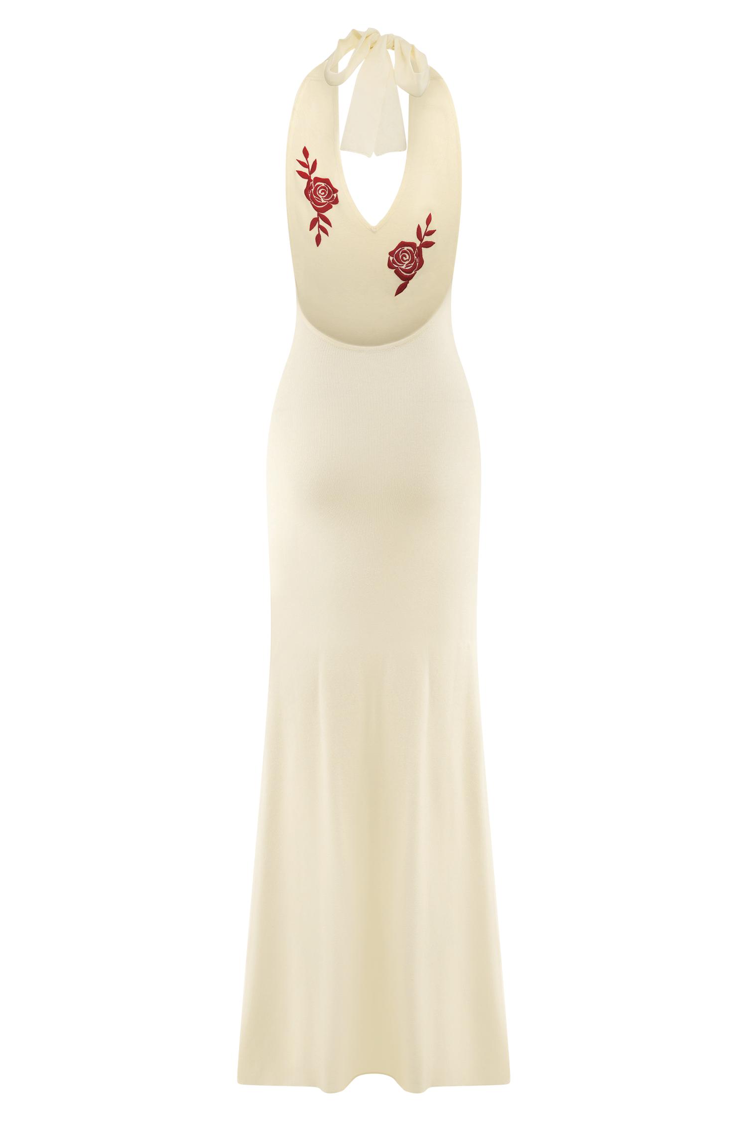 Shiloh Rose Knit Halter Maxi Dress - Ivory Product Image