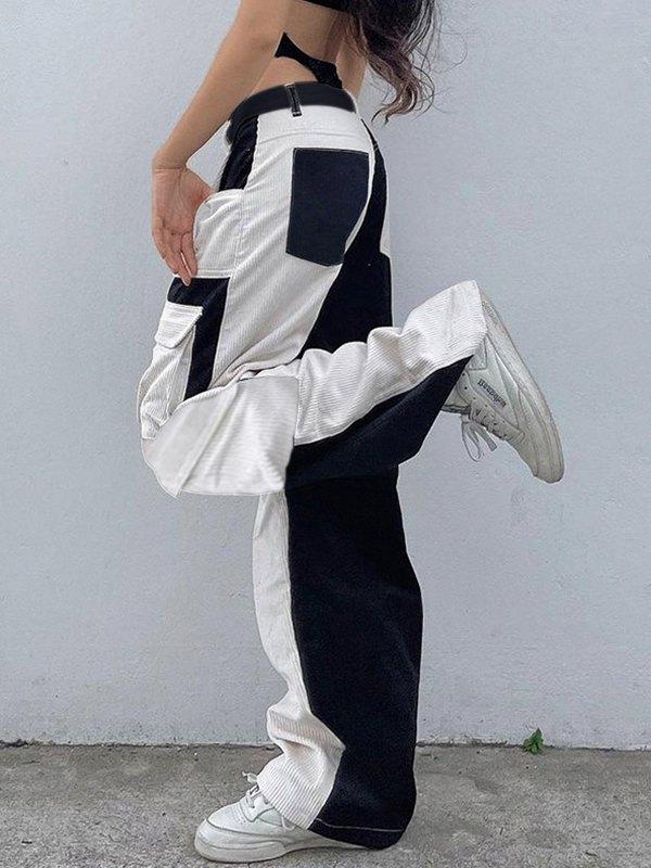 Patchwork Corduroy Cargo Pants Product Image