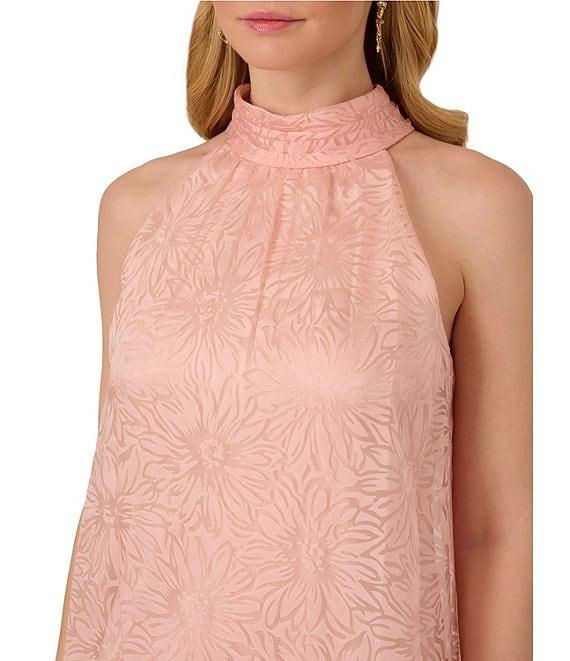 Adrianna Papell Burnout Floral Print Halter Neck Sleeveless Shift Mini Dress Product Image