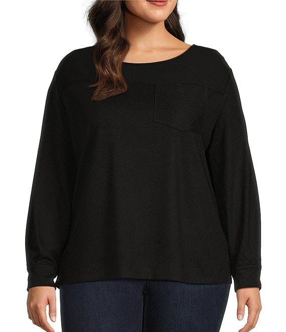 Westbound Plus Size Long Sleeve Button Cuff Crew Neck Pocket Top Product Image