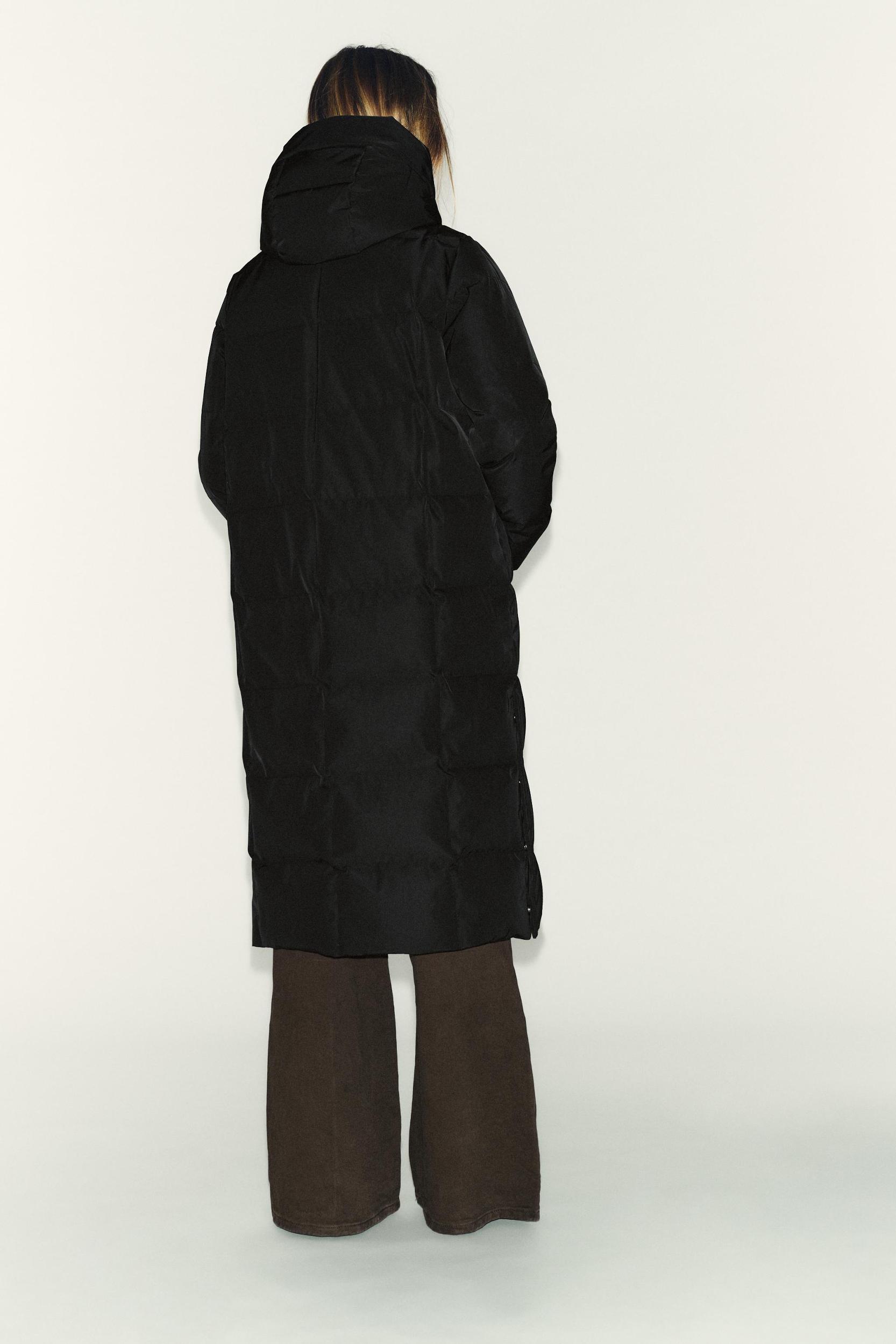 LONG QUILTED ANORAK 70% DOWN 30% FEATHER HOODIE WATER-REPELLENT WINDPROOF Product Image