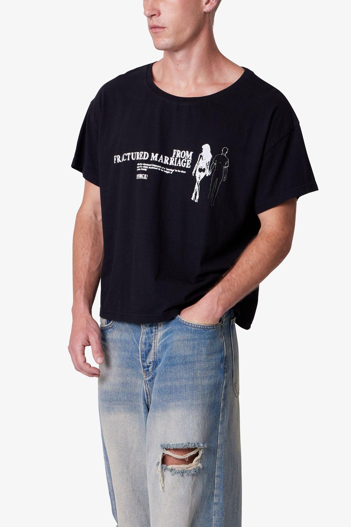 Distressed Wide Neck Tee - Washed Black Product Image