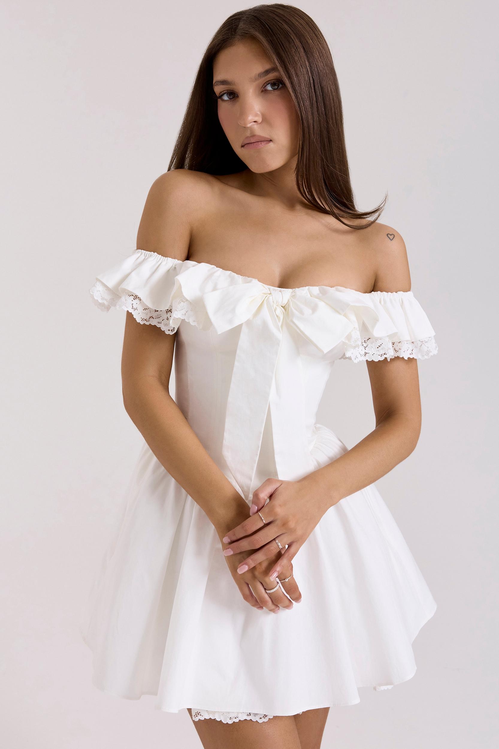Jaide  white cotton off shoulder corset mini dress Product Image