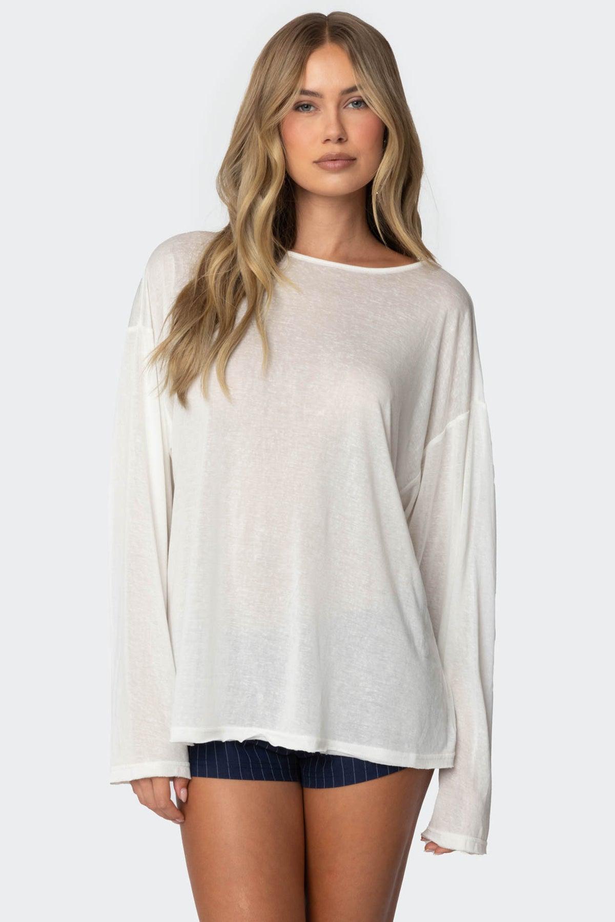 Oversized Semi Sheer Long Sleeve T Shirt Product Image