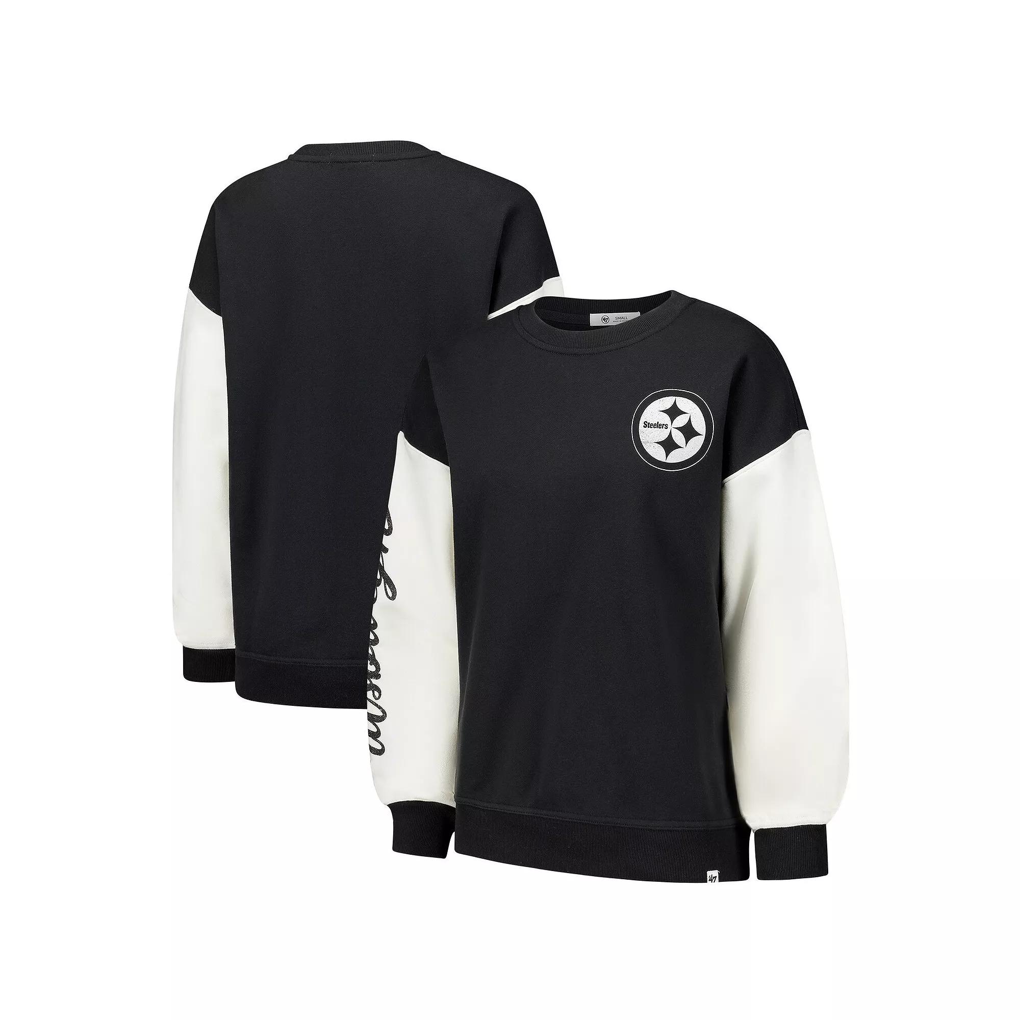 Women's '47 Black Pittsburgh Steelers Double Header Rise Andie Pullover Sweatshirt,  Product Image