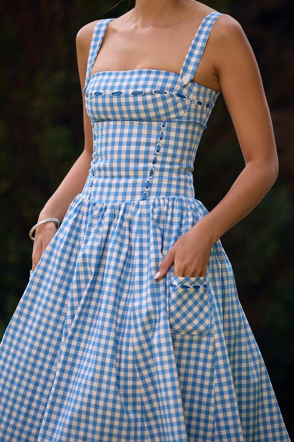 Vivien  regatta blue gingham midi sundress Product Image