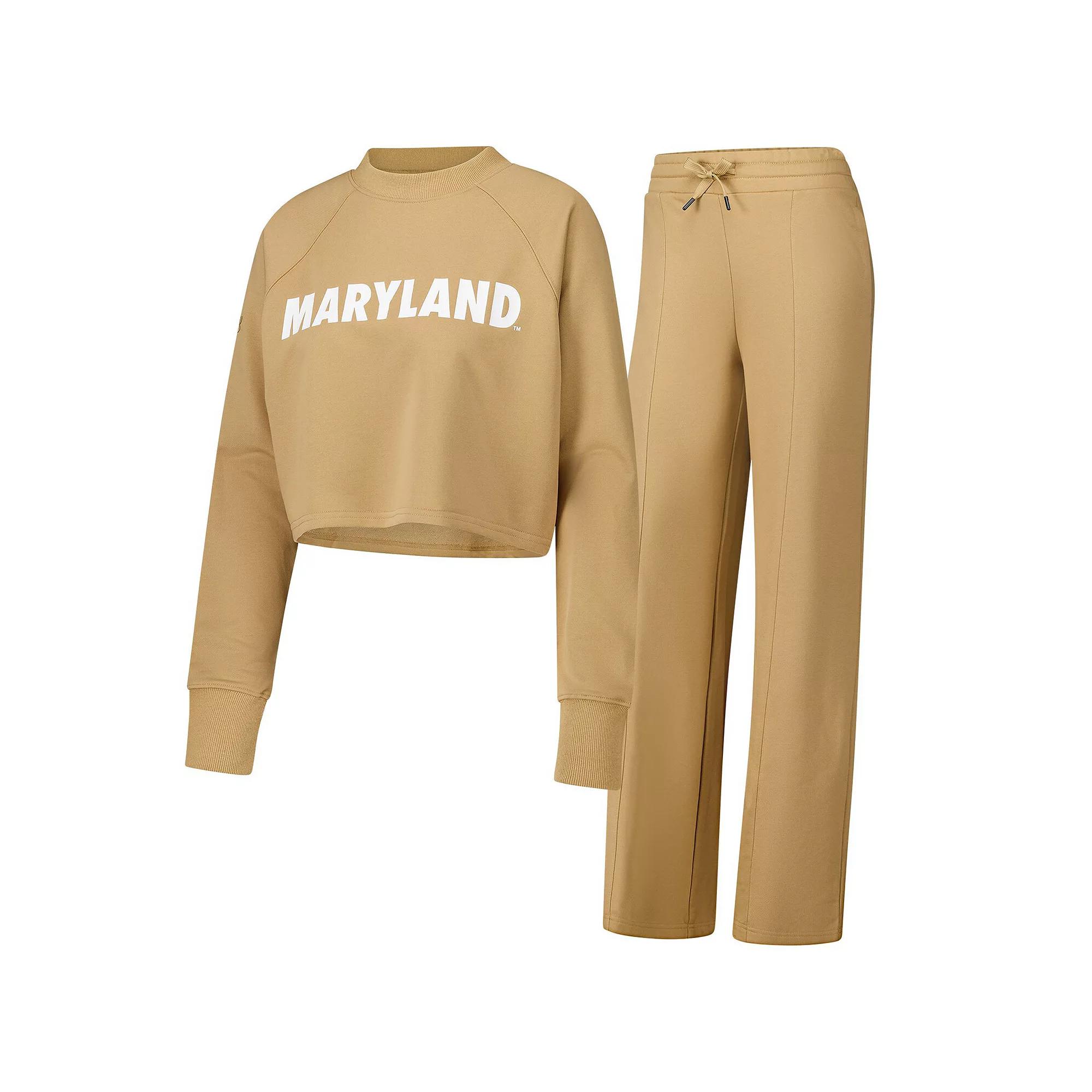 Womens Tan Maryland Terrapins Raglan Cropped Sweatshirt & Sweatpants Set Product Image
